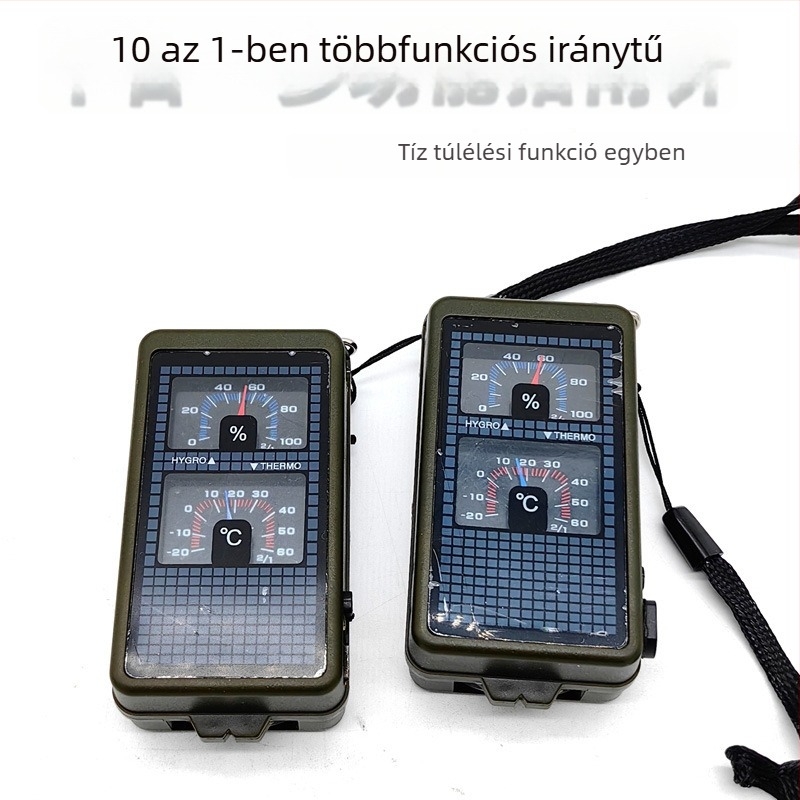 Túlélő Eszközök: 10 az 1-ben többfunkciós kompász hőmérővel, higrométerrel, LED világítással, kültéri gyújtó és síppal — Zhengneng; Eredet: Yiwu; Kereszt-szárnyú export kizárólagos forrás; Export tanúsítvány: Nincs