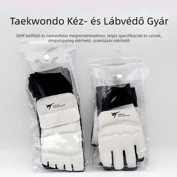 Fehér ökölvívás és taekwondo védőfelszerelés készlet vastagabb lábvédőkkel és félujjas csuklóvédőkkel gyerekeknek sanda edzéshez