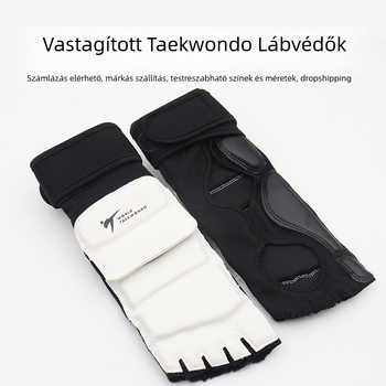 Fehér ökölvívás és taekwondo védőfelszerelés készlet vastagabb lábvédőkkel és félujjas csuklóvédőkkel gyerekeknek sanda edzéshez