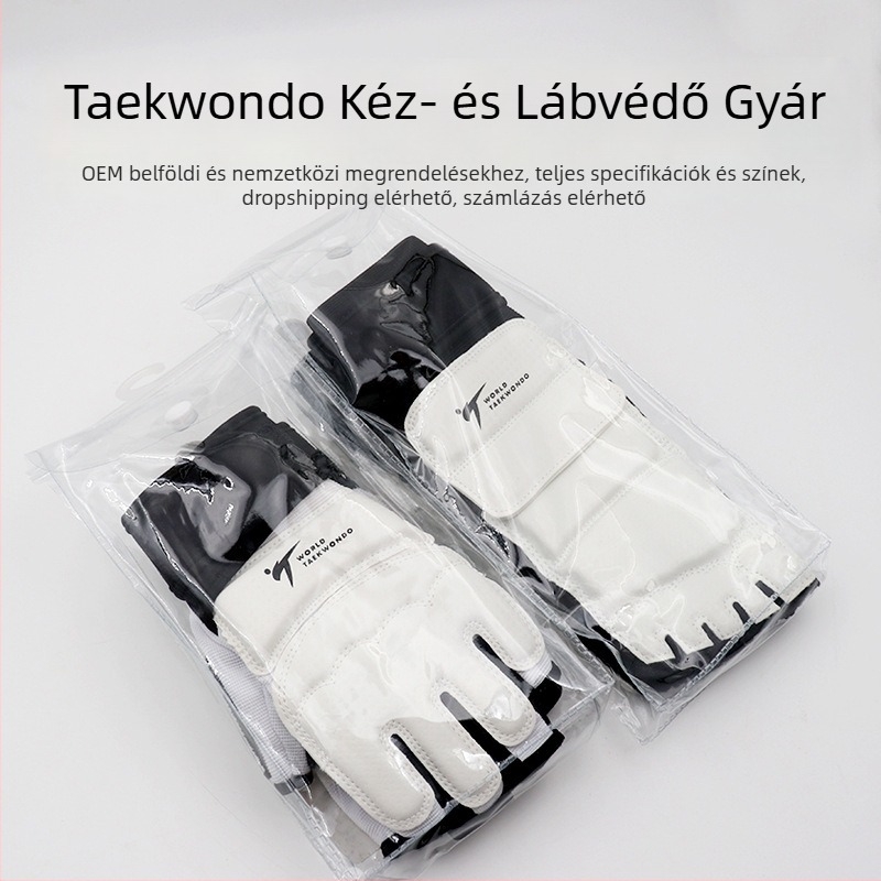 Fehér ökölvívás és taekwondo védőfelszerelés készlet vastagabb lábvédőkkel és félujjas csuklóvédőkkel gyerekeknek sanda edzéshez