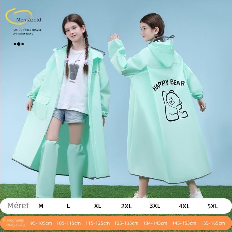 Gyerek esőkabát cipzárral, EVA anyag, logó nyomtatás, testreszabható (cipzár; EVA anyag; logó nyomtatás; testreszabás)