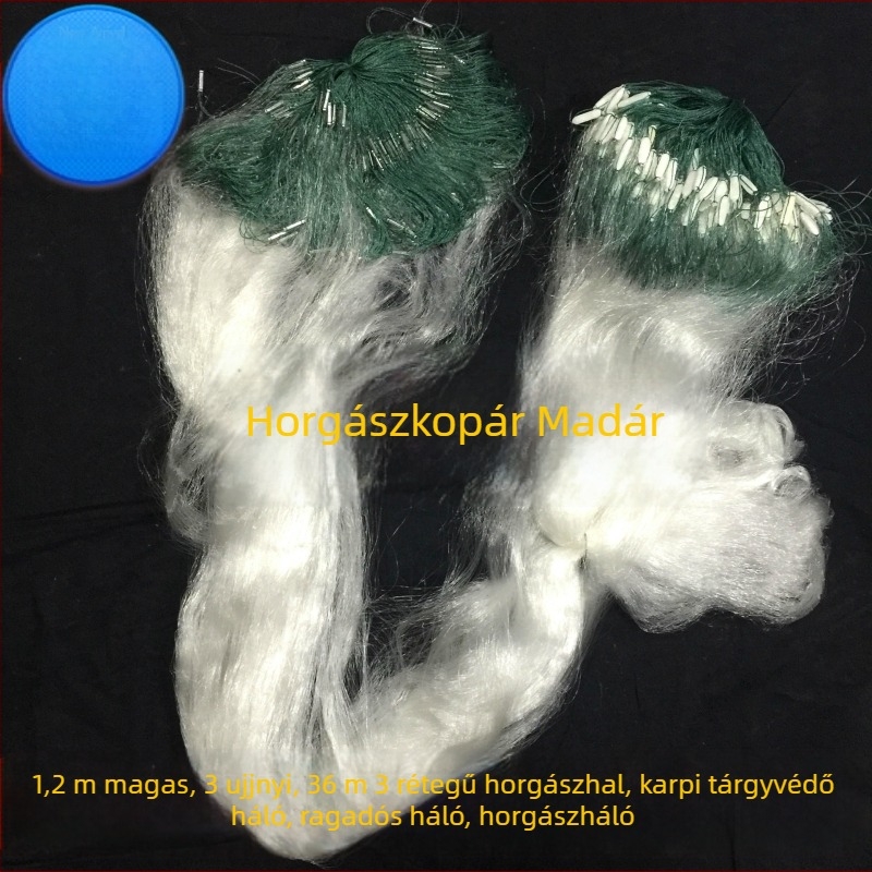 Háromrétegű süllyedő nylon horgászháló pontyhoz, habosított úszókkal és ólomtömegekkel