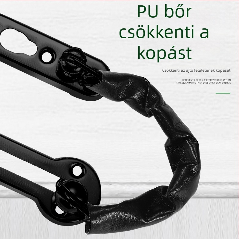 Rozsdamentes acél ajtózár lánccal, perforált anti-theft lánc modell, F-típusú zár, felület: finom polírozás, stílus: modern minimalizmus