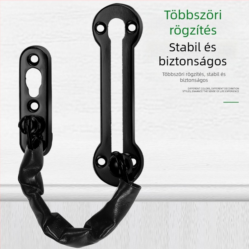 Rozsdamentes acél ajtózár lánccal, perforált anti-theft lánc modell, F-típusú zár, felület: finom polírozás, stílus: modern minimalizmus