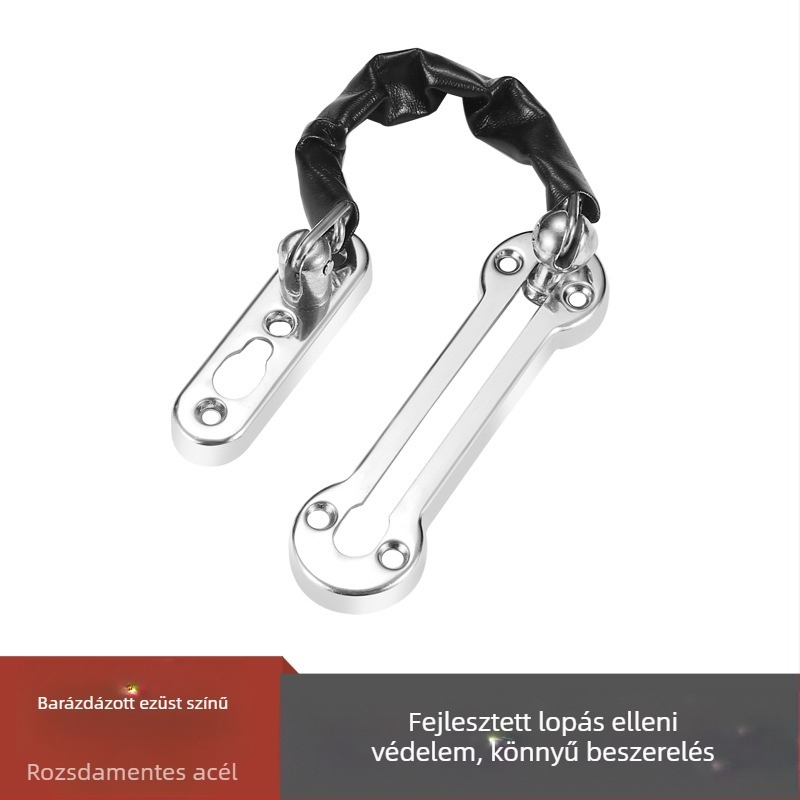 Rozsdamentes acél ajtózár lánccal, perforált anti-theft lánc modell, F-típusú zár, felület: finom polírozás, stílus: modern minimalizmus