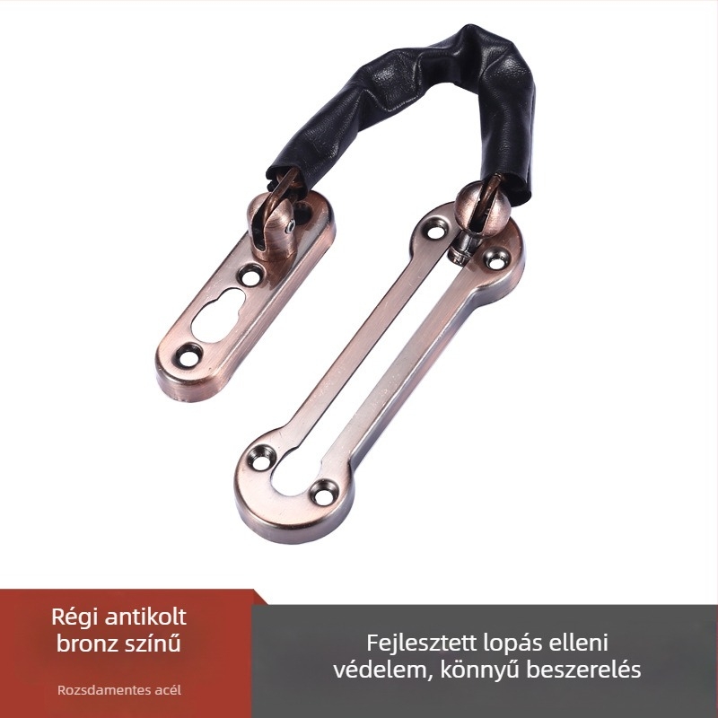 Rozsdamentes acél ajtózár lánccal, perforált anti-theft lánc modell, F-típusú zár, felület: finom polírozás, stílus: modern minimalizmus