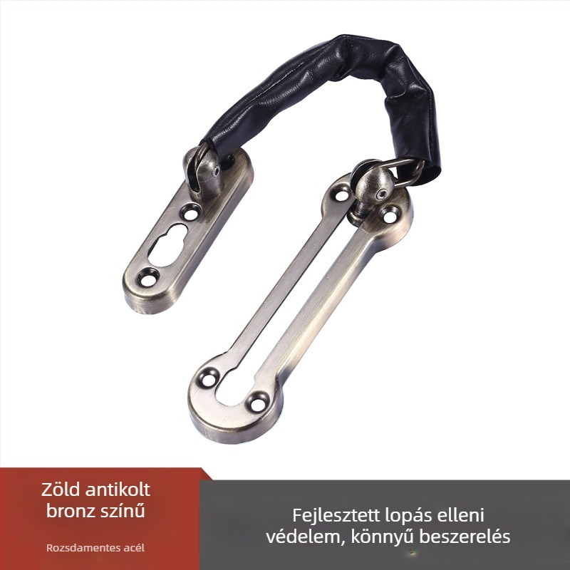 Rozsdamentes acél ajtózár lánccal, perforált anti-theft lánc modell, F-típusú zár, felület: finom polírozás, stílus: modern minimalizmus