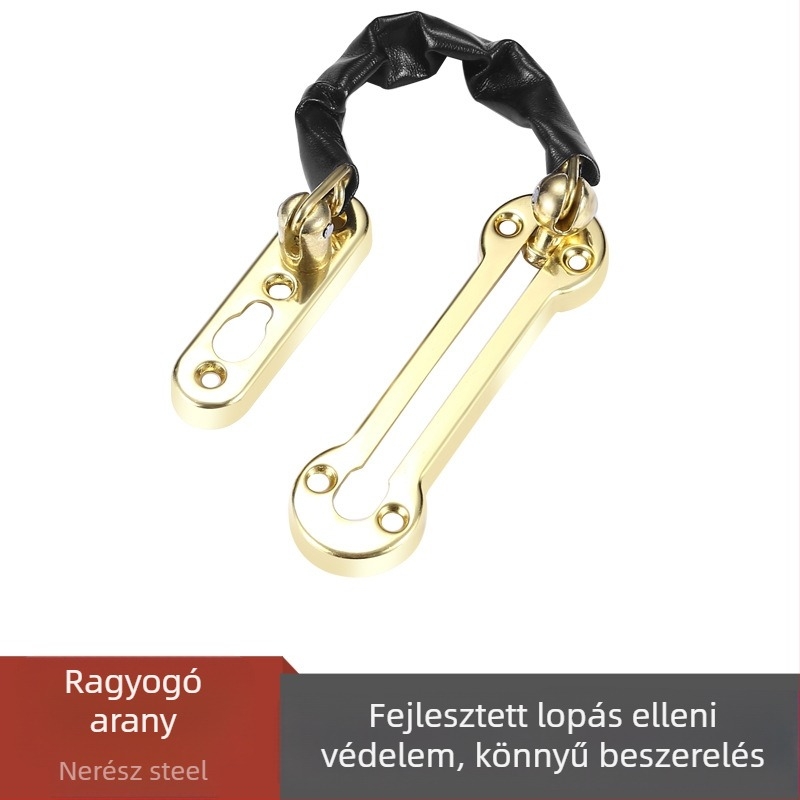 Rozsdamentes acél ajtózár lánccal, perforált anti-theft lánc modell, F-típusú zár, felület: finom polírozás, stílus: modern minimalizmus