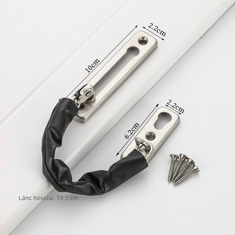 Rozsdamentes acél ajtózár lánccal, perforált anti-theft lánc modell, F-típusú zár, felület: finom polírozás, stílus: modern minimalizmus