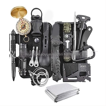 Túlélő eszközök: SOS felszerelés, expedíciós túlélőtakaró, iránytű, elsősegély doboz, kiegészítők ( síp, kés, zseblámpa )