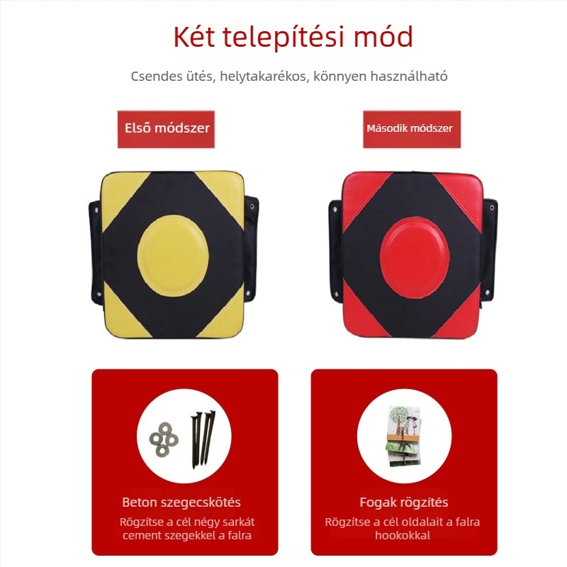 Négyzet alakú falra szerelhető boksz célpont, PU anyag, modell Boxing Wall Target, alkalmas boksz, taekwondo és sanda edzésekhez