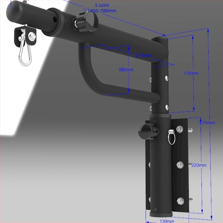 Kerekcsöves kétirányban állítható zsáktartó, függesztett kivitel, acélból