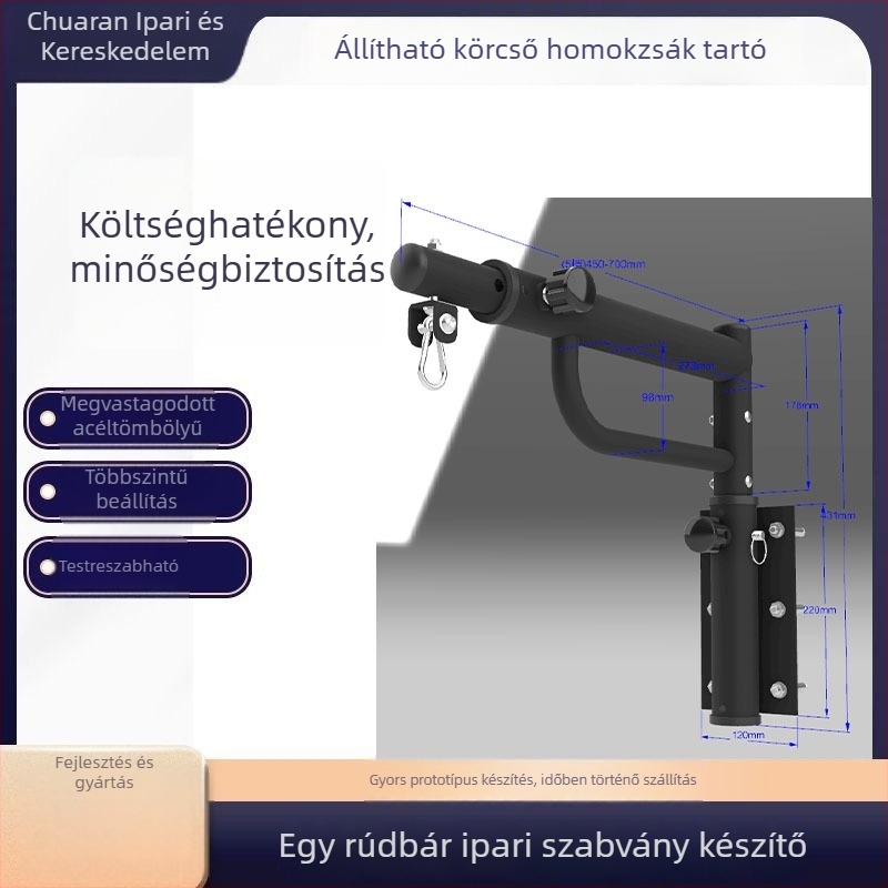 Kerekcsöves kétirányban állítható zsáktartó, függesztett kivitel, acélból
