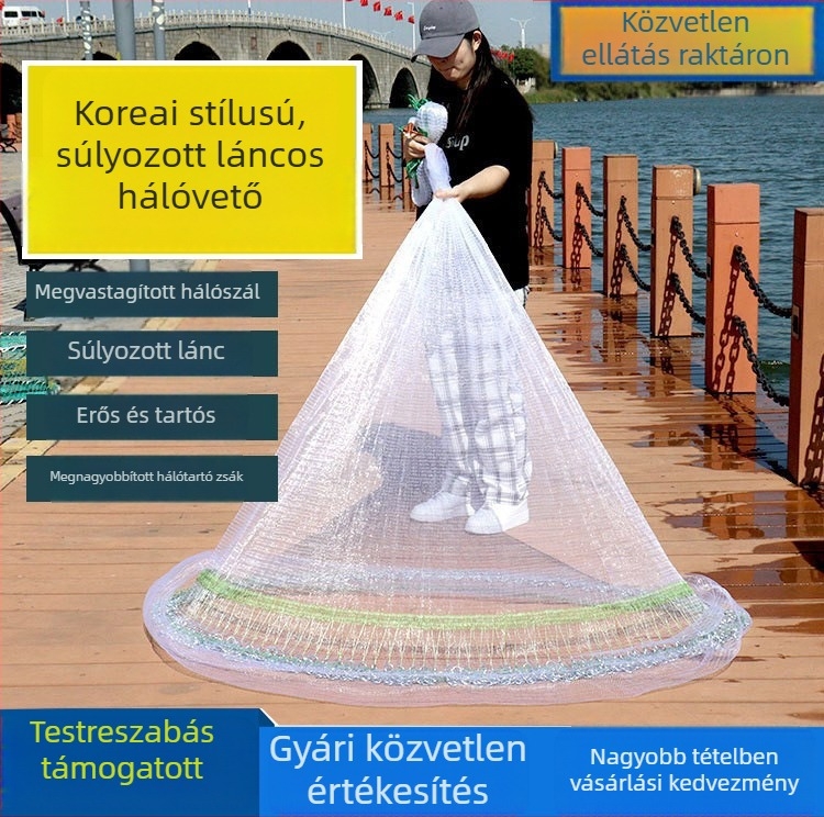 Koreai stílusú kézi vetőháló, lánctípusú monofilament háló, kis szemek