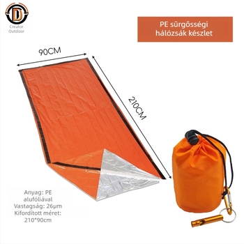 Kemping éjszakai zsák vészhelyzetre PE-alumíniumfilmes bélésével, anyagával és töltésével; megvastagodott kivitel (Termékkód: Thickened sleeping bag)