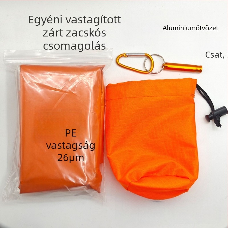 Kemping éjszakai zsák vészhelyzetre PE-alumíniumfilmes bélésével, anyagával és töltésével; megvastagodott kivitel (Termékkód: Thickened sleeping bag)