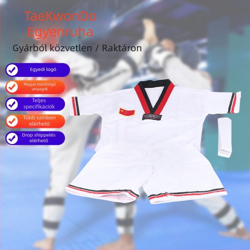 Taekwondo egyenruha, csíkos pamut szövet, 80% pamut, pamut bélés 80%