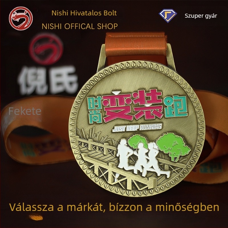 Egyedi fém érem – ötvözet, aranyozott felület, maraton és taekwondo számára, irodai kiállításhoz