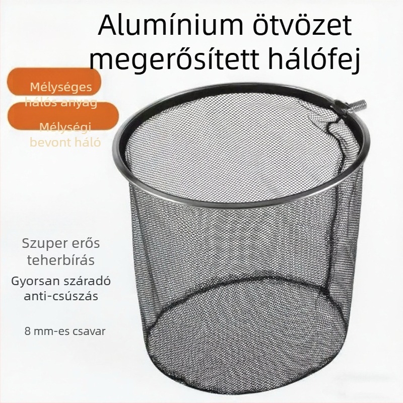 Ólomból készült erősített hálófej horgászathoz, anti-horgos kivitel, mélyített a nagyobb halak kiemeléséhez; Háló anyaga: ragasztó; Terhelhetőség: 10 kg; Mélység: 45 cm