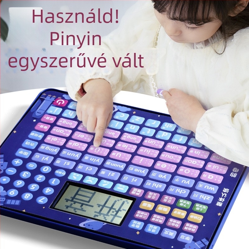 Gyerekek Pinyin tanulóeszköze — 3 az 1-ben Pinyin/Matematika/Angol, LCD interaktív tanulójáték hanggal, újratölthető