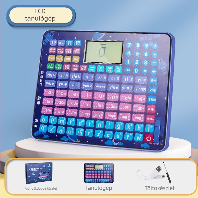 Gyerekek Pinyin tanulóeszköze — 3 az 1-ben Pinyin/Matematika/Angol, LCD interaktív tanulójáték hanggal, újratölthető