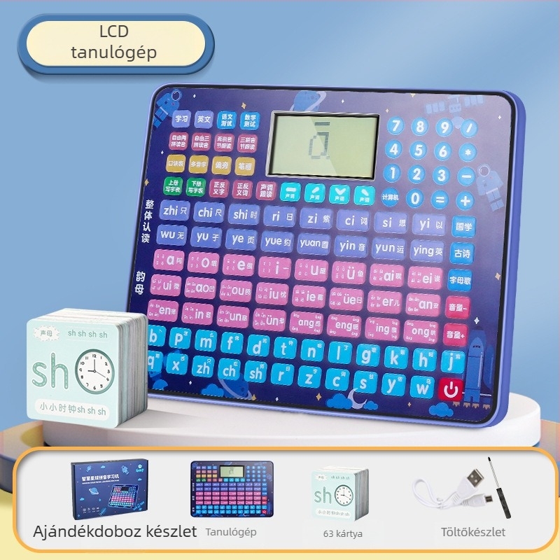 Gyerekek Pinyin tanulóeszköze — 3 az 1-ben Pinyin/Matematika/Angol, LCD interaktív tanulójáték hanggal, újratölthető