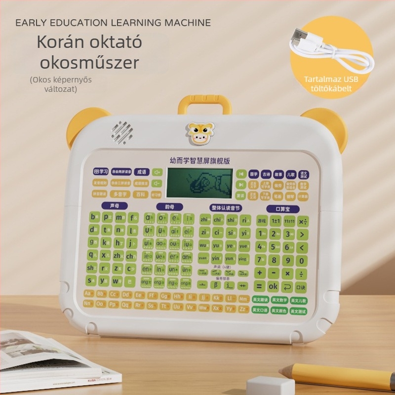 Gyerekek Pinyin tanulóeszköze — 3 az 1-ben Pinyin/Matematika/Angol, LCD interaktív tanulójáték hanggal, újratölthető