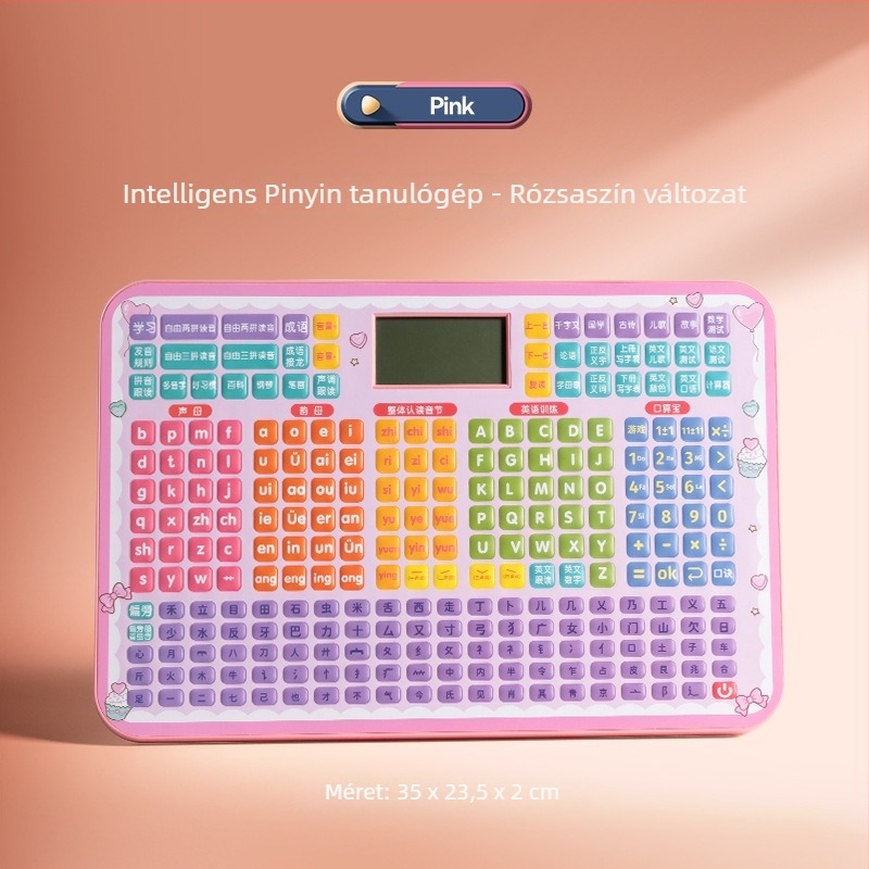 Gyerekek Pinyin tanulóeszköze — 3 az 1-ben Pinyin/Matematika/Angol, LCD interaktív tanulójáték hanggal, újratölthető