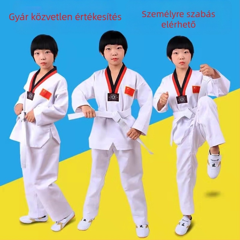 Taekwondo edzőruha, anyag keverékéből származó szálak, 50% poliészter, bélés 50% poliészter, felnőtteknek és gyerekeknek — Le Wu Xingtu