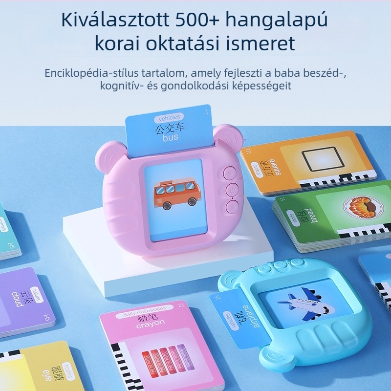 Gyerekeknek szóló képeslapos tanulógép (kínai–angol) – újratölthető, ABS, 8GB memória, 4–6 éveseknek