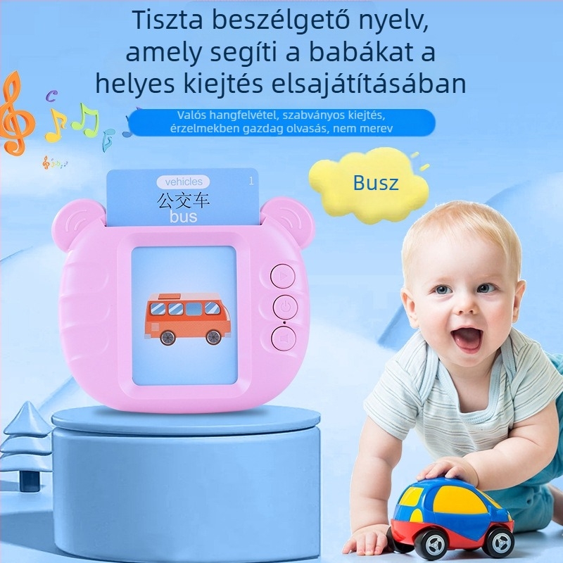 Gyerekeknek szóló képeslapos tanulógép (kínai–angol) – újratölthető, ABS, 8GB memória, 4–6 éveseknek