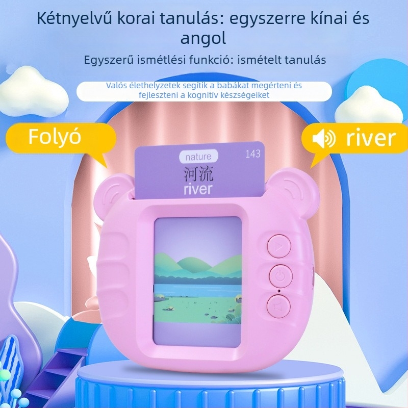 Gyerekeknek szóló képeslapos tanulógép (kínai–angol) – újratölthető, ABS, 8GB memória, 4–6 éveseknek