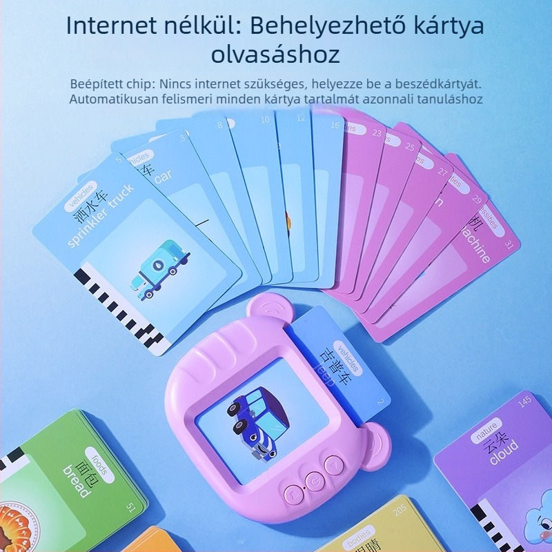 Gyerekeknek szóló képeslapos tanulógép (kínai–angol) – újratölthető, ABS, 8GB memória, 4–6 éveseknek