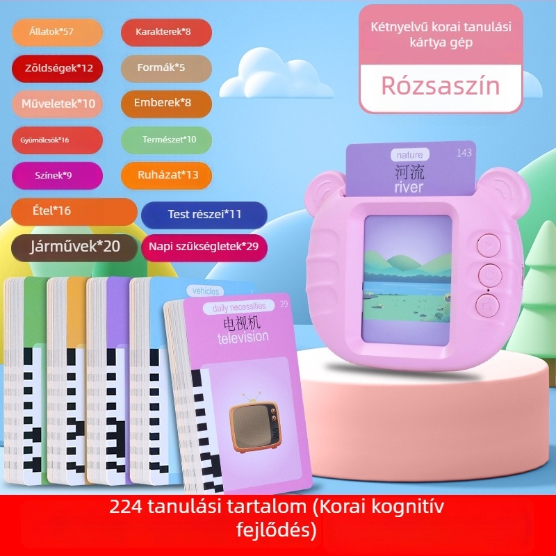 Gyerekeknek szóló képeslapos tanulógép (kínai–angol) – újratölthető, ABS, 8GB memória, 4–6 éveseknek