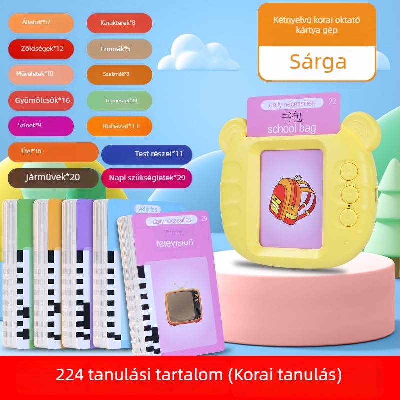 Gyerekeknek szóló képeslapos tanulógép (kínai–angol) – újratölthető, ABS, 8GB memória, 4–6 éveseknek