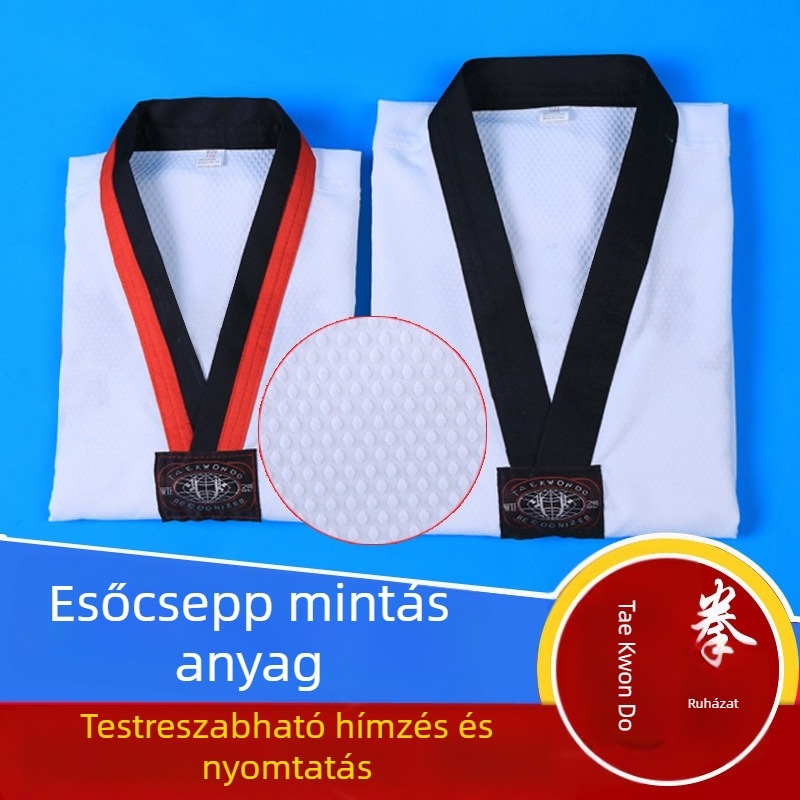 Taekwondo edzőruha gyerekeknek és felnőtt kezdőknek | Anyag: combed cotton; Összetétel: pamut 35%; Belső bélés: combed cotton