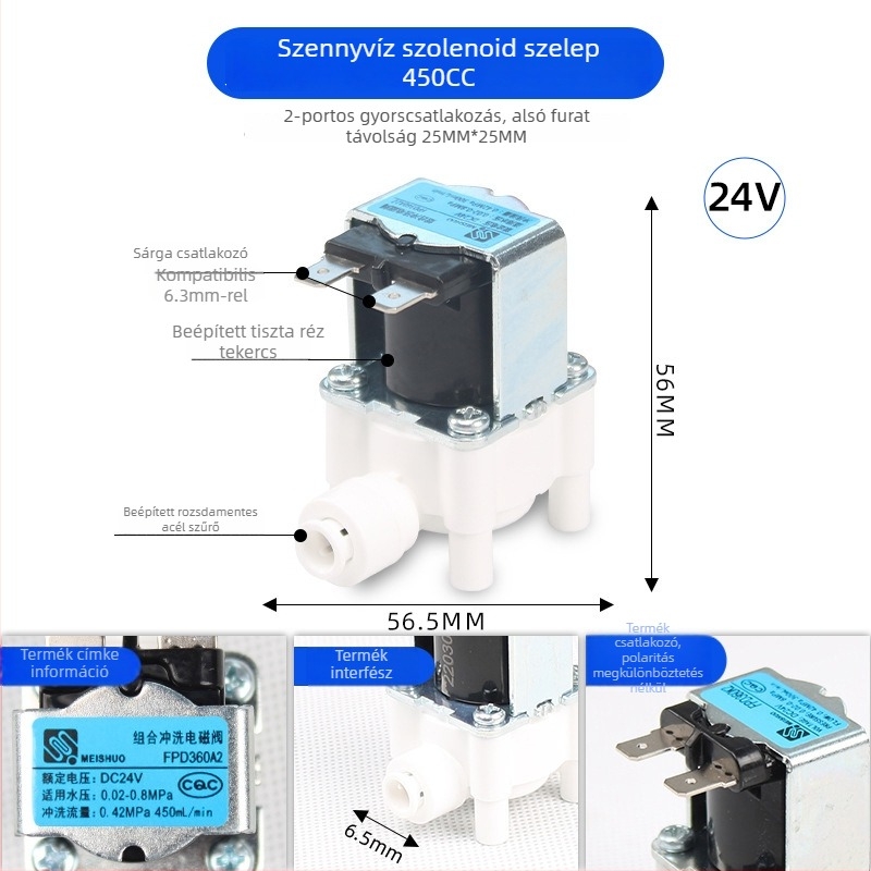 Meishuo 24V elektromágneses szelep víztisztítóhoz — be- és kivezető szelepek összesítése öblítéshez, 2/3 hüvelykes rendszer tiszta vízhez, gyors csatlakozás