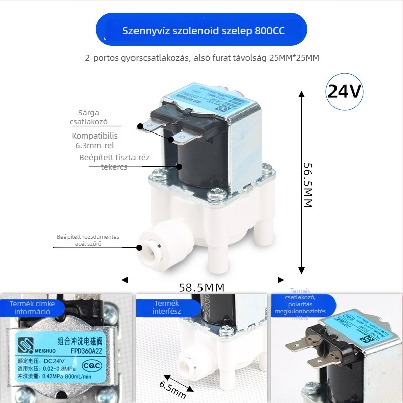 Meishuo 24V elektromágneses szelep víztisztítóhoz — be- és kivezető szelepek összesítése öblítéshez, 2/3 hüvelykes rendszer tiszta vízhez, gyors csatlakozás