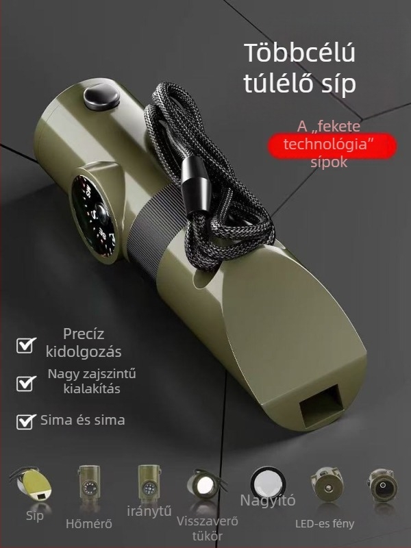 7 az 1-ben túlélő síp vészhelyzeti iránytűvel kültéri használatra