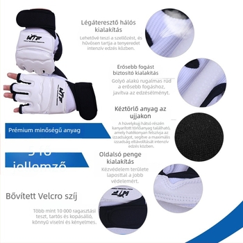 Gyermek bokszkesztyűk, felnőtt Taekwondo kéz- és lábvédők, felnőtt- és gyerek kesztyűk, félujjas sanda kesztyűk