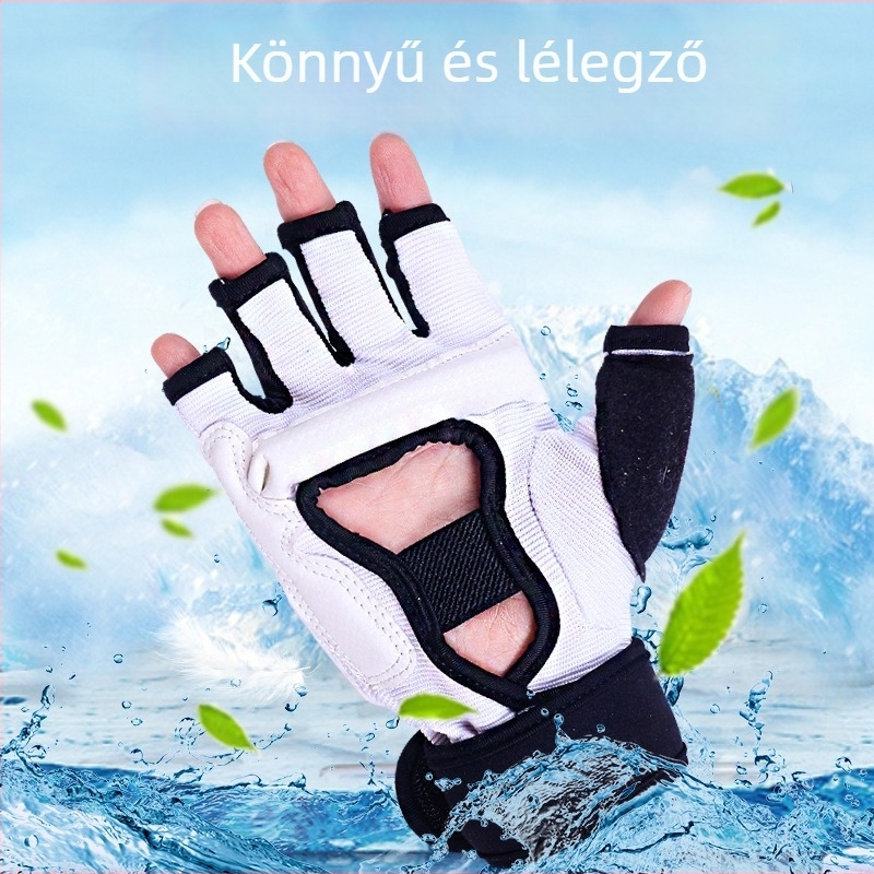 Gyermek bokszkesztyűk, felnőtt Taekwondo kéz- és lábvédők, felnőtt- és gyerek kesztyűk, félujjas sanda kesztyűk