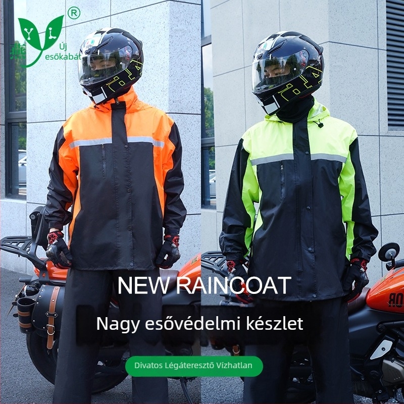 Motorkerékpáros esőponcsó nadrággal – split stílus, fényvisszaverő, Chunya Spinning anyag 0.23 mm, PVC ragasztó, felnőttnek