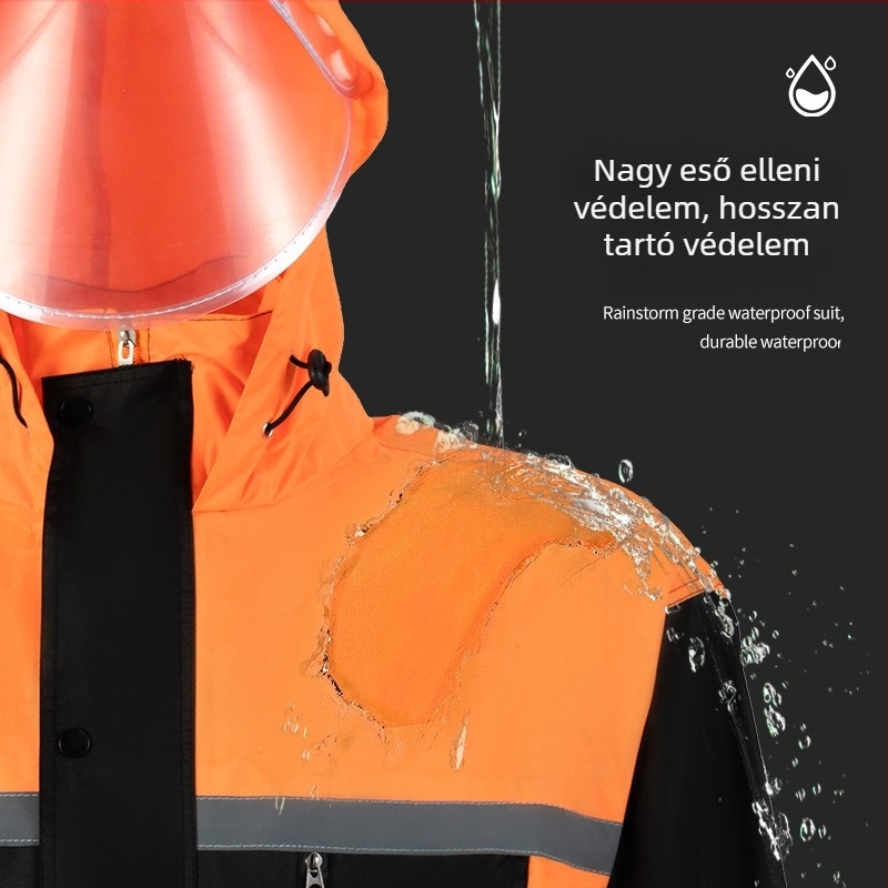 Motorkerékpáros esőponcsó nadrággal – split stílus, fényvisszaverő, Chunya Spinning anyag 0.23 mm, PVC ragasztó, felnőttnek