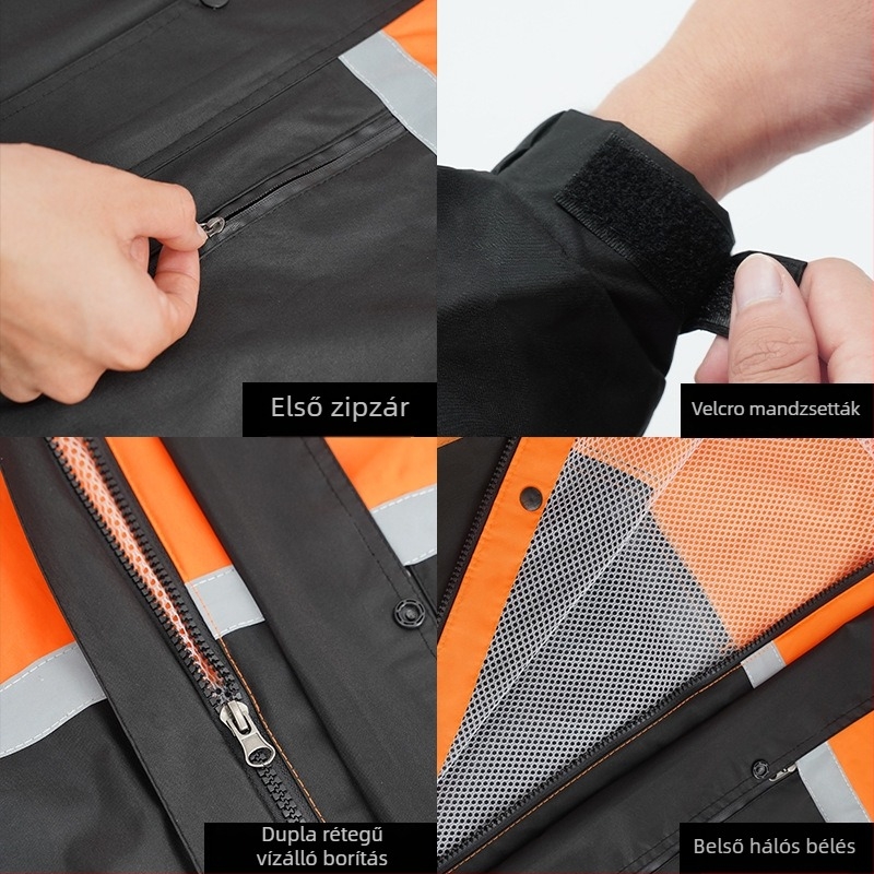 Motorkerékpáros esőponcsó nadrággal – split stílus, fényvisszaverő, Chunya Spinning anyag 0.23 mm, PVC ragasztó, felnőttnek