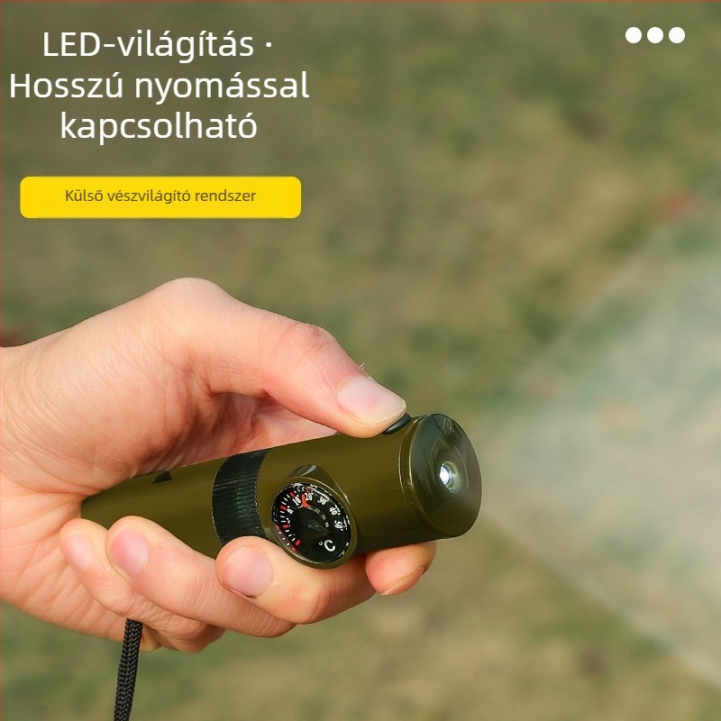 Kültéri 7–in–1, többfunkciós síp földrengés-túléléshez, katonai erős hanggal