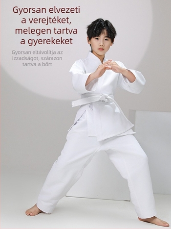 Karate egyenruha felnőttek és gyerekek számára, hosszú ujjú, egyedi nyomtatás, 100% poliészter anyagú szövet és 100% poliészter bélés