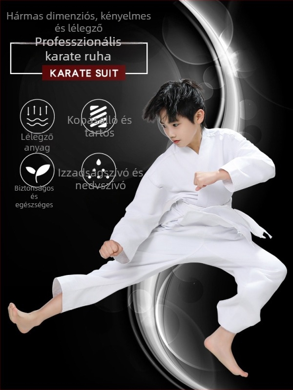 Karate egyenruha felnőttek és gyerekek számára, hosszú ujjú, egyedi nyomtatás, 100% poliészter anyagú szövet és 100% poliészter bélés