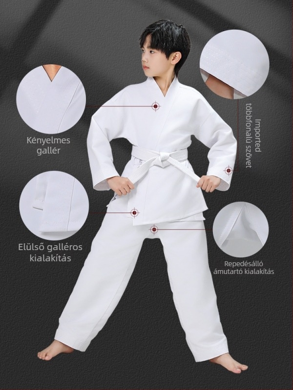 Karate egyenruha felnőttek és gyerekek számára, hosszú ujjú, egyedi nyomtatás, 100% poliészter anyagú szövet és 100% poliészter bélés