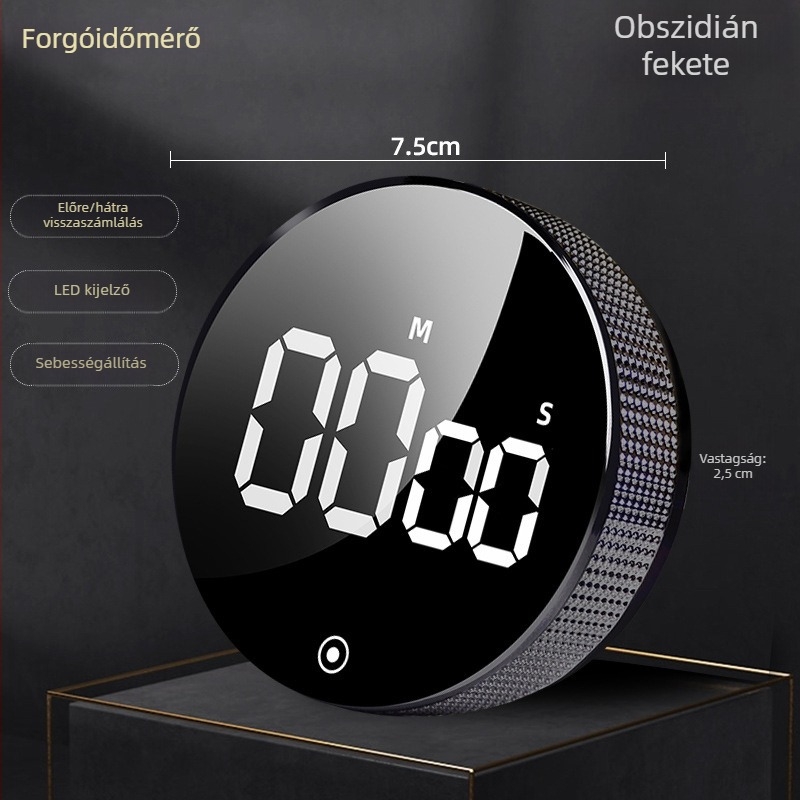 Elektronikus időmérő LED-kijelzővel, kerek kialakítású, elemmel működik, kronográf mágneses rögzítéssel a konyhához