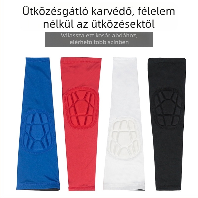 Kosárlabda és más sportokhoz könyökvédő – méhsejt mintázatú ütközés elleni karvédő, szilikon csúszásmentes szalag, 85% poliészter 15% spandex, négy tű és hat szál varrás